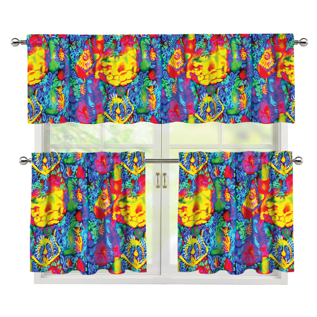 Abstract Psychedelic Print 3 Piece Kitchen Curtains