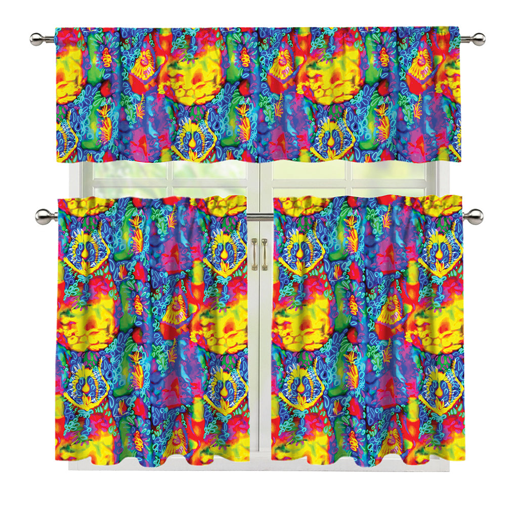 Abstract Psychedelic Print 3 Piece Kitchen Curtains