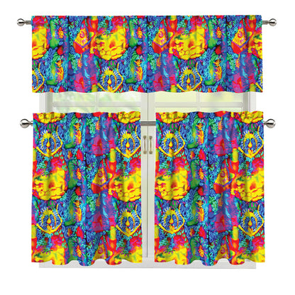 Abstract Psychedelic Print 3 Piece Kitchen Curtains
