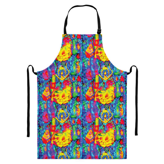 Abstract Psychedelic Print Bib Apron With Pocket