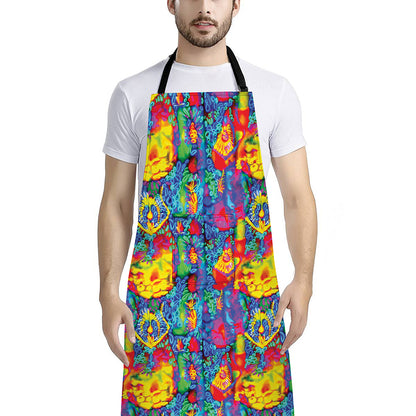 Abstract Psychedelic Print Bib Apron With Pocket