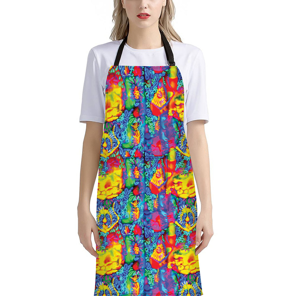 Abstract Psychedelic Print Bib Apron With Pocket