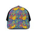 Abstract Psychedelic Print Black Mesh Trucker Hat