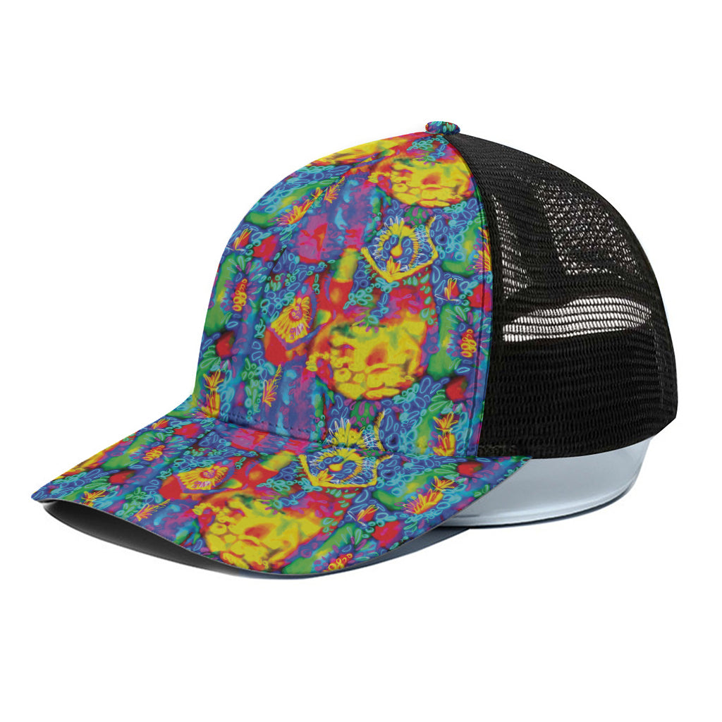 Abstract Psychedelic Print Black Mesh Trucker Cap