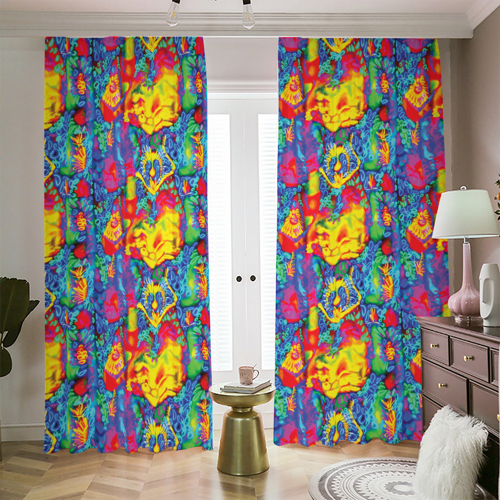 Abstract Psychedelic Print Blackout Pencil Pleat Curtains