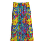 Abstract Psychedelic Print Cotton Front Slit Maxi Skirt