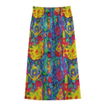 Abstract Psychedelic Print Cotton Front Slit Maxi Skirt