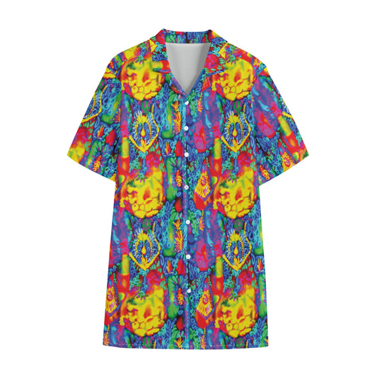 Abstract Psychedelic Print Cotton Hawaiian Shirt