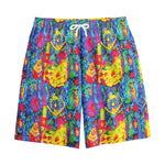 Abstract Psychedelic Print Cotton Shorts