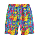 Abstract Psychedelic Print Cotton Shorts