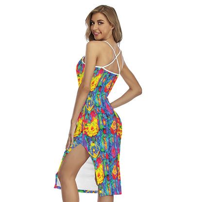 Abstract Psychedelic Print Cross Back Cami Dress