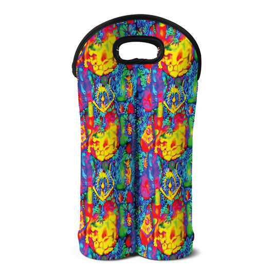 Abstract Psychedelic Print Double Neoprene Wine Tote