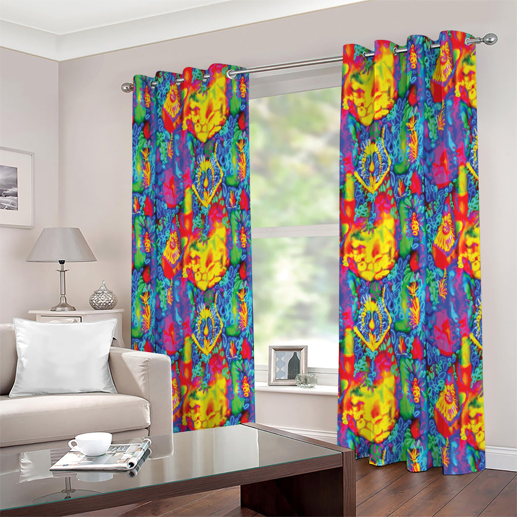 Abstract Psychedelic Print Extra Wide Grommet Curtains