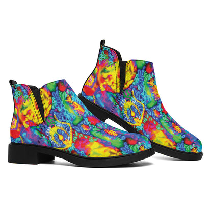 Abstract Psychedelic Print Flat Ankle Boots