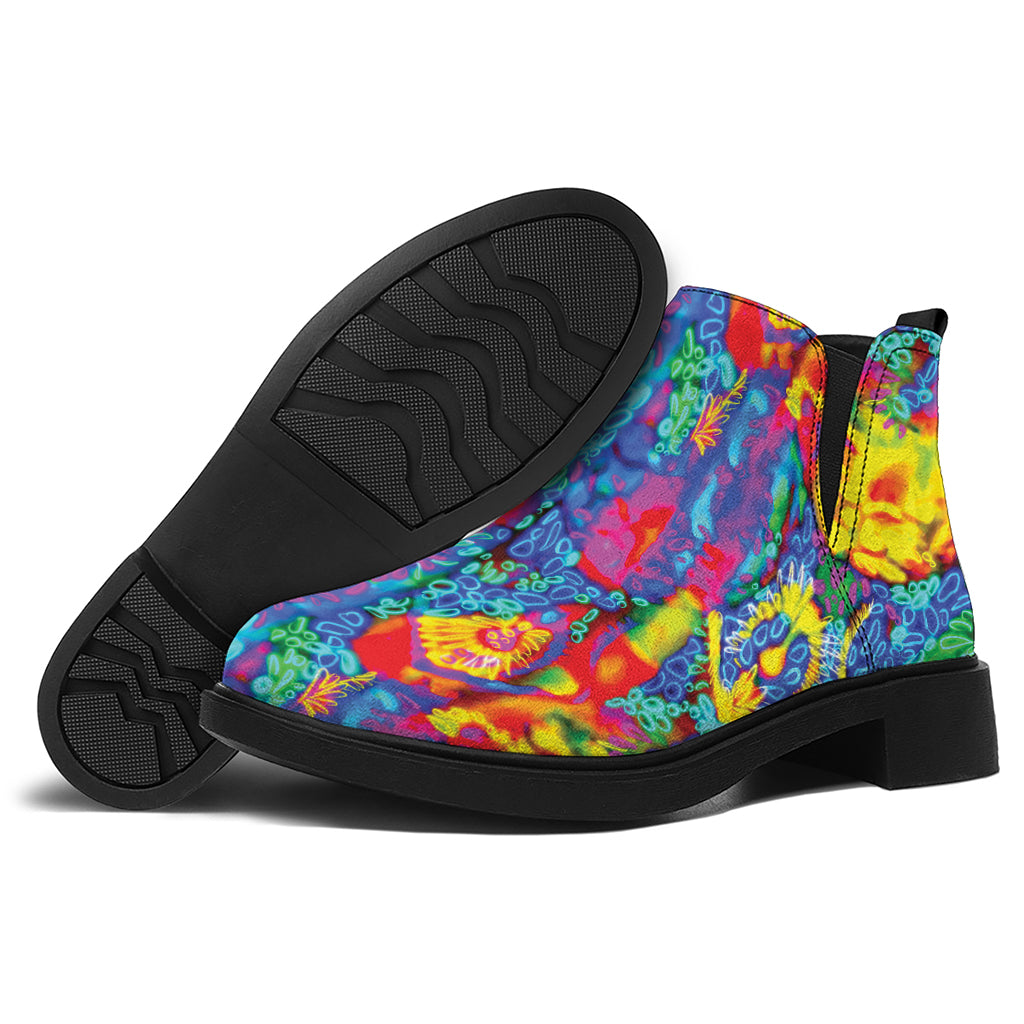 Abstract Psychedelic Print Flat Ankle Boots