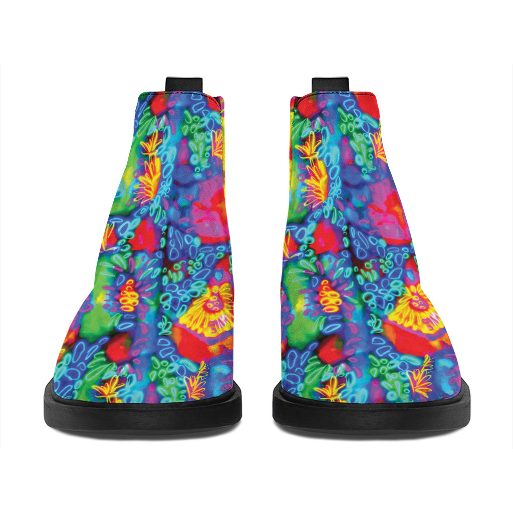 Abstract Psychedelic Print Flat Ankle Boots