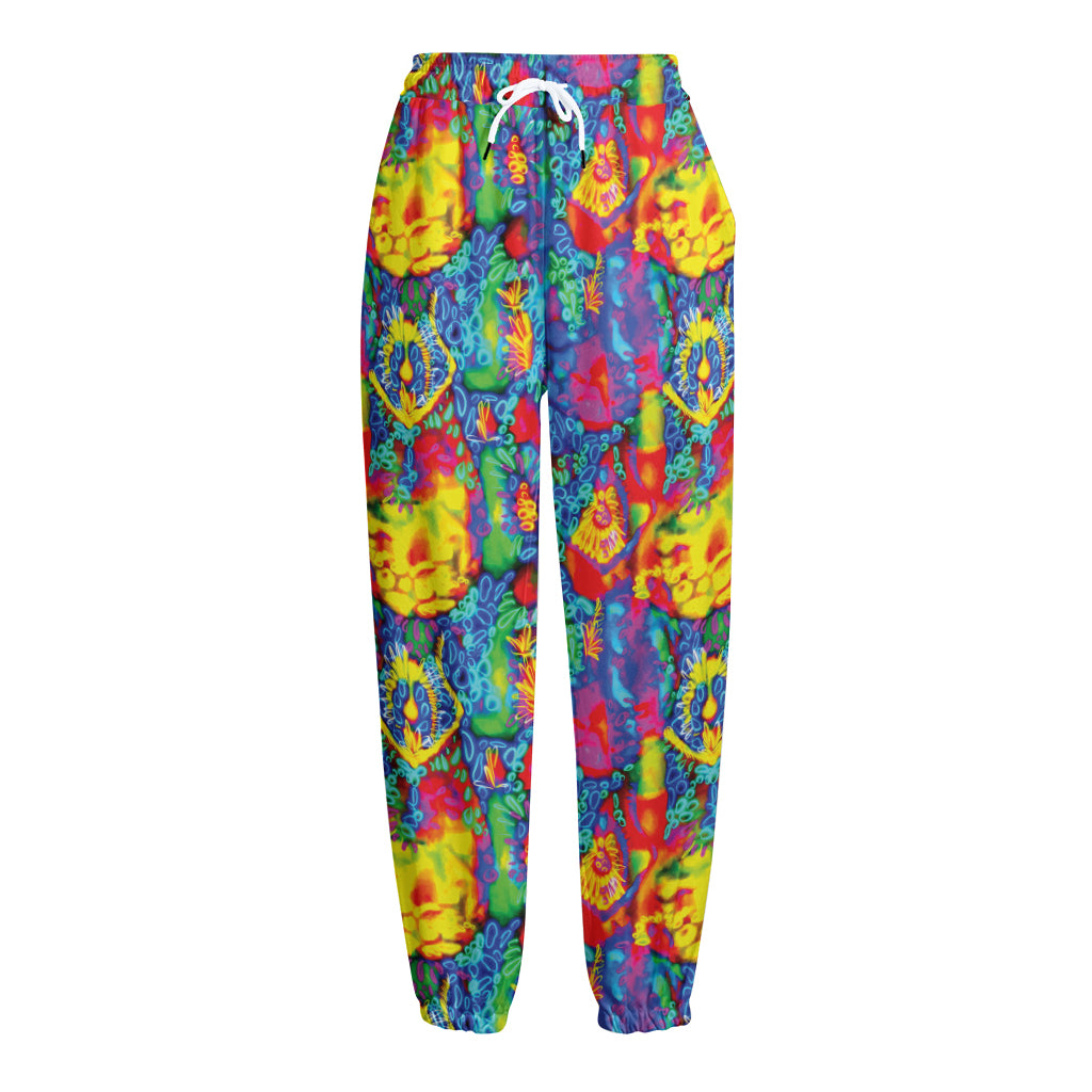 Abstract Psychedelic Print Fleece Lined Knit Pants