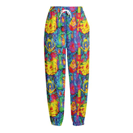 Abstract Psychedelic Print Fleece Lined Knit Pants