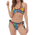 Abstract Psychedelic Print Halter Scoop Tie Side Bikini
