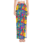 Abstract Psychedelic Print High Slit Maxi Skirt