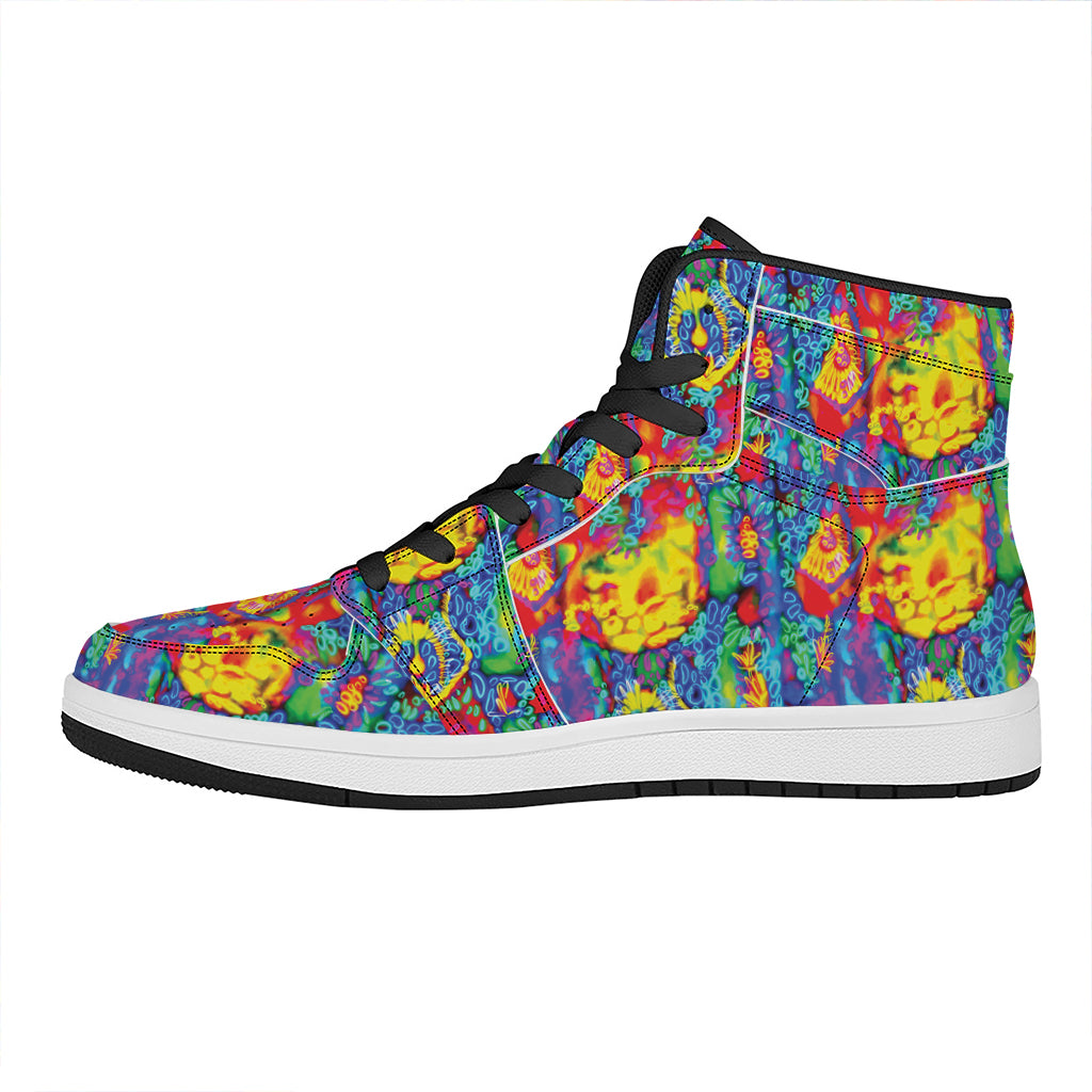 Abstract Psychedelic Print High Top Leather Sneakers