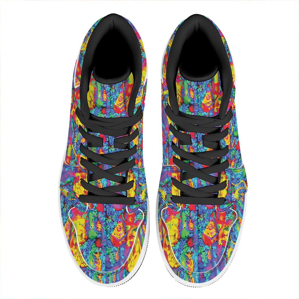 Abstract Psychedelic Print High Top Leather Sneakers