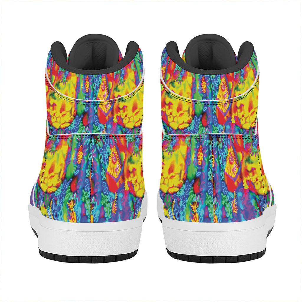 Abstract Psychedelic Print High Top Leather Sneakers