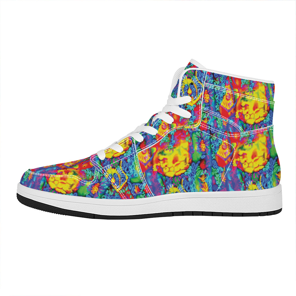 Abstract Psychedelic Print High Top Leather Sneakers