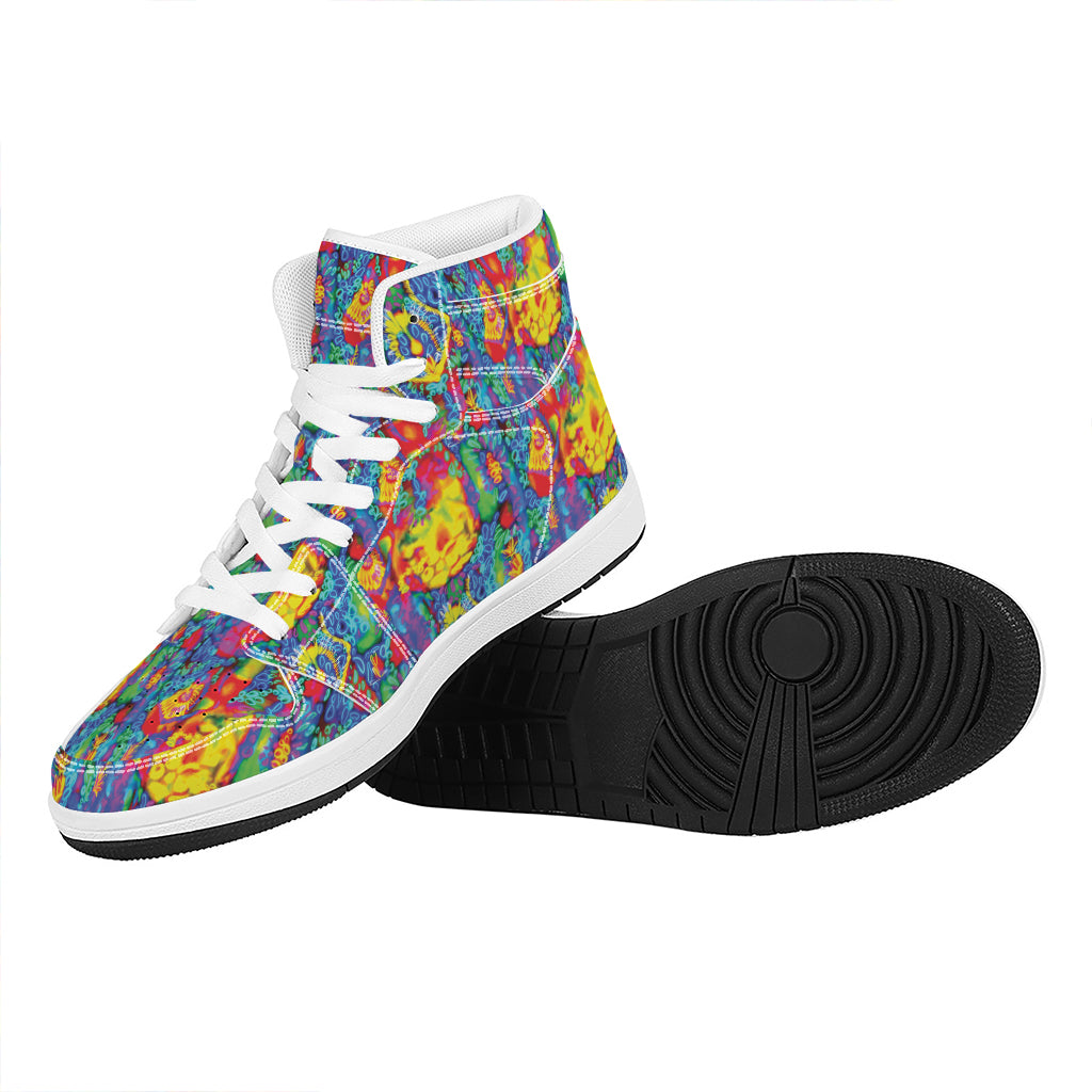 Abstract Psychedelic Print High Top Leather Sneakers