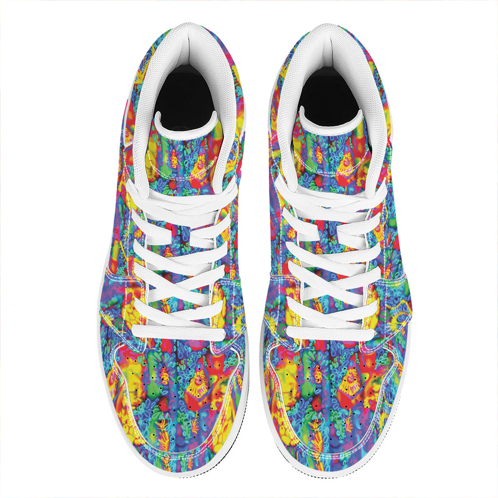 Abstract Psychedelic Print High Top Leather Sneakers