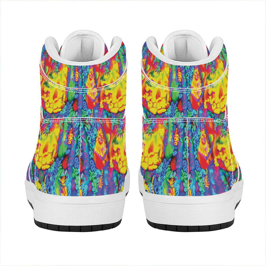 Abstract Psychedelic Print High Top Leather Sneakers