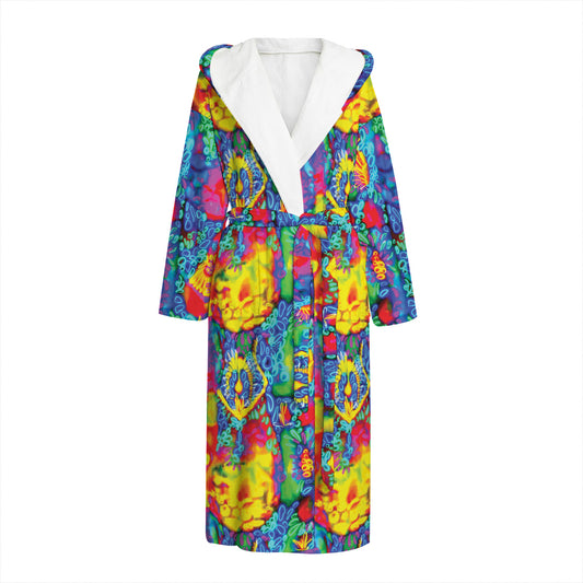 Abstract Psychedelic Print Hooded Bathrobe