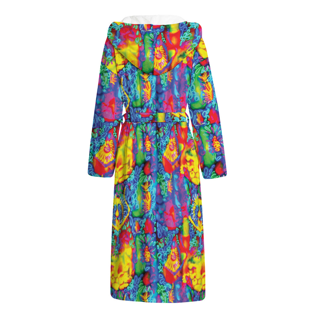 Abstract Psychedelic Print Hooded Bathrobe