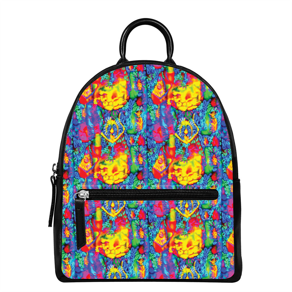 Abstract Psychedelic Print Leather Backpack