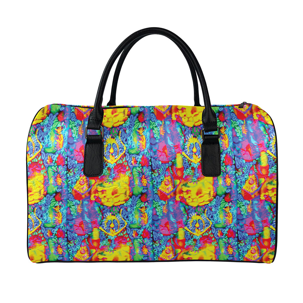 Abstract Psychedelic Print Leather Duffle Bag