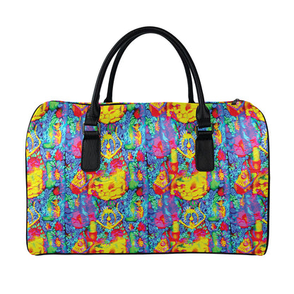 Abstract Psychedelic Print Leather Duffle Bag