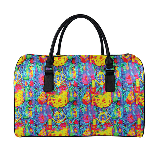 Abstract Psychedelic Print Leather Duffle Bag