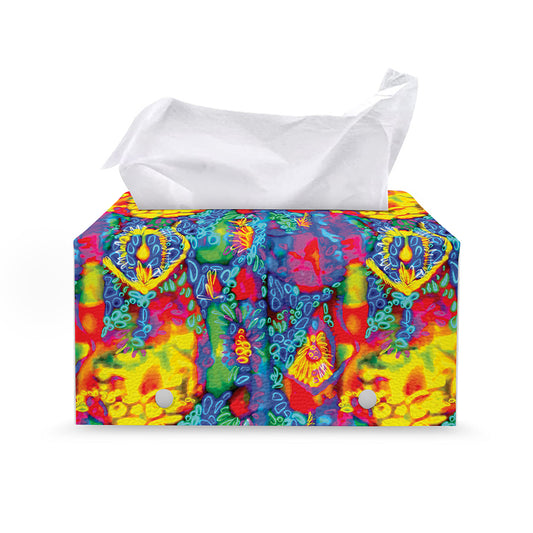 Abstract Psychedelic Print Leather Tissue Box Cover