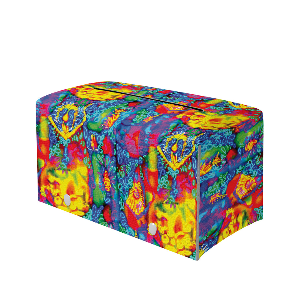 Abstract Psychedelic Print Leather Tissue Box Cover