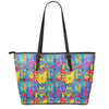 Abstract Psychedelic Print Leather Tote Bag