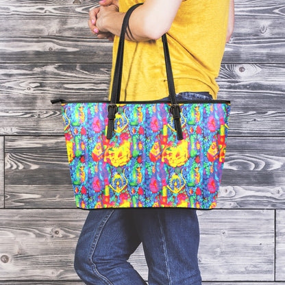 Abstract Psychedelic Print Leather Tote Bag