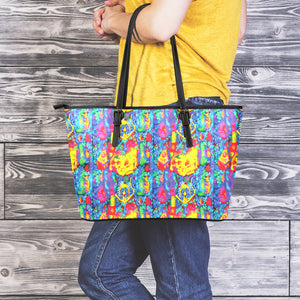 Abstract Psychedelic Print Leather Tote Bag