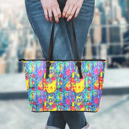 Abstract Psychedelic Print Leather Tote Bag