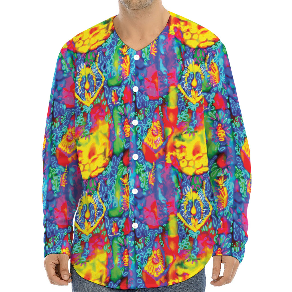 Abstract Psychedelic Print Long Sleeve Baseball Jersey