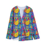 Abstract Psychedelic Print Long Sleeve Short Coat