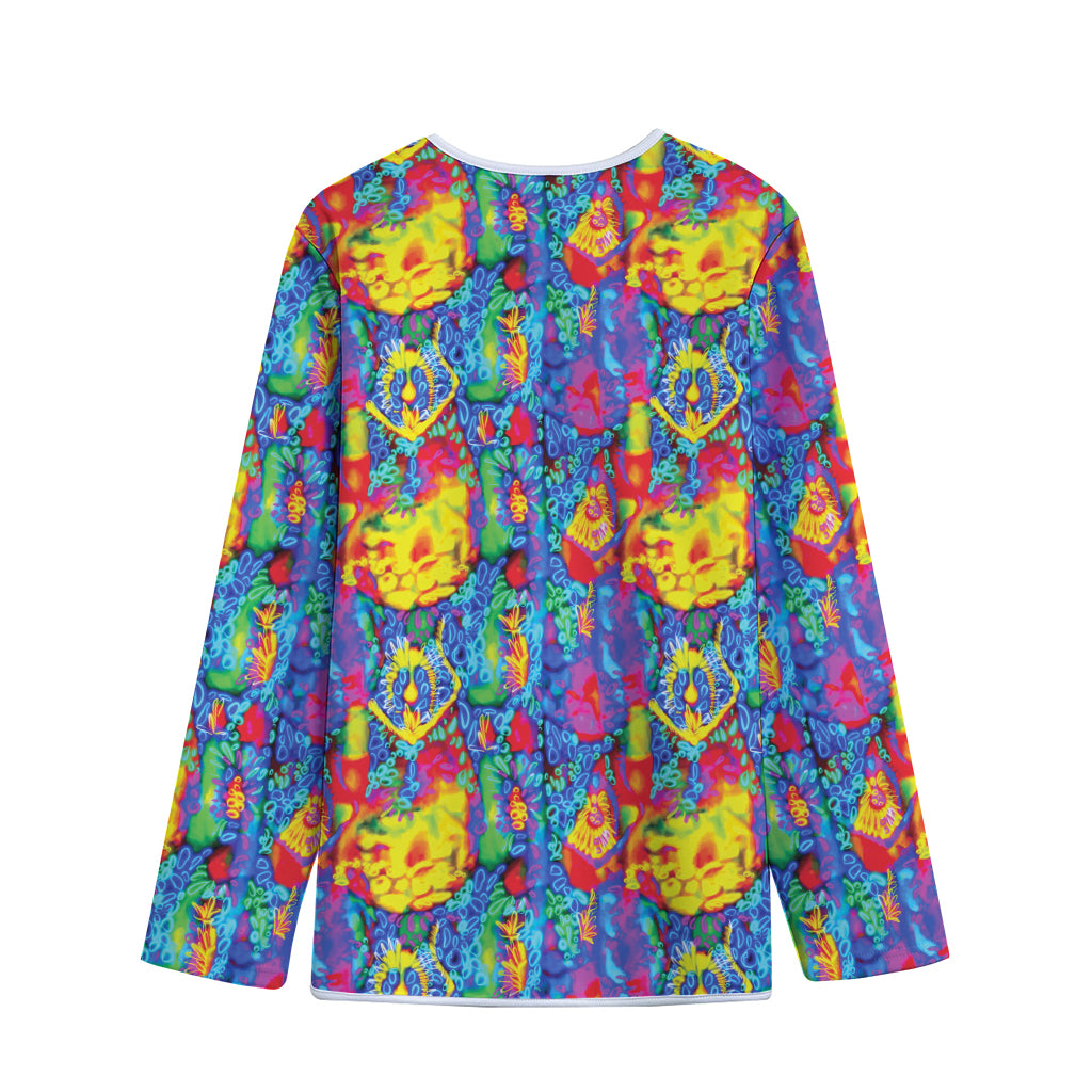 Abstract Psychedelic Print Long Sleeve Short Coat