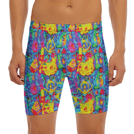 Abstract Psychedelic Print Men's Long Boxer Briefs