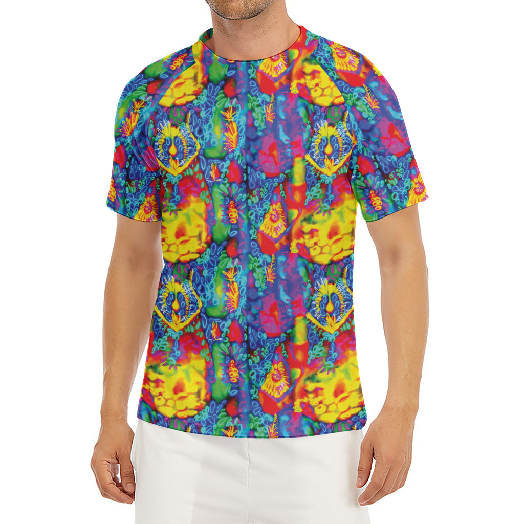 Abstract Psychedelic Print Men's Short Sleeve Rash Guard