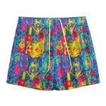 Abstract Psychedelic Print Mesh Shorts
