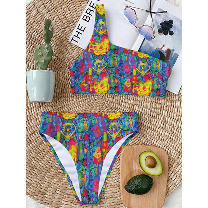 Abstract Psychedelic Print One Shoulder Bikini Top